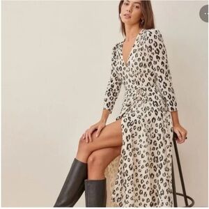 Reformation Melba Dress In Snow Leopard Size Medium